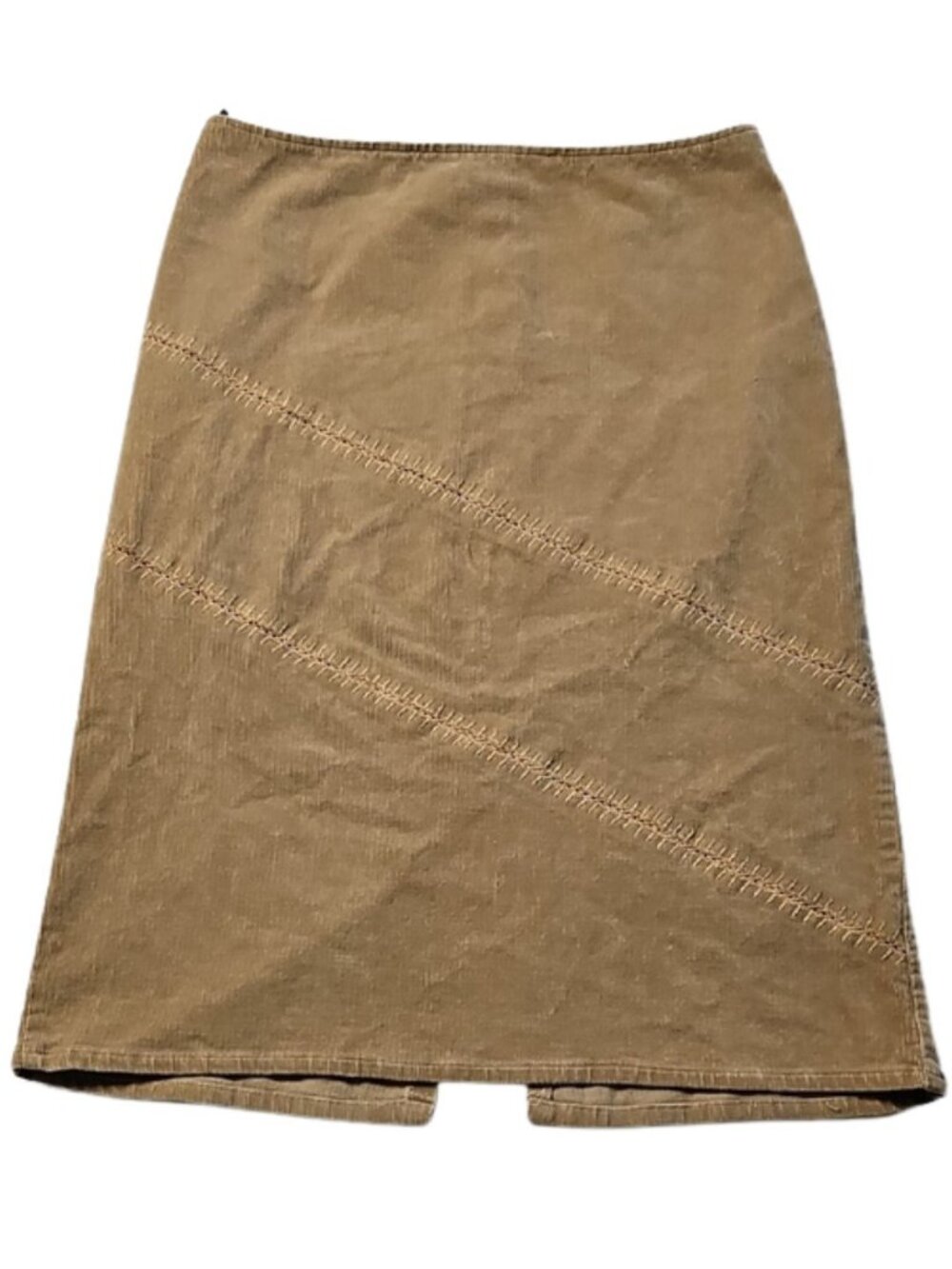 Helium Vintage Y2K Tan Khaki Corduroy Midi Skirt L Cottagecore Academia Boho